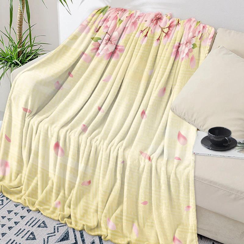 Cherry Blossom Pink Flower Flannel Throw Blanket Soft Cozy Blanket for Sofa Couch Bed Bedroom Decor Christmas Gift