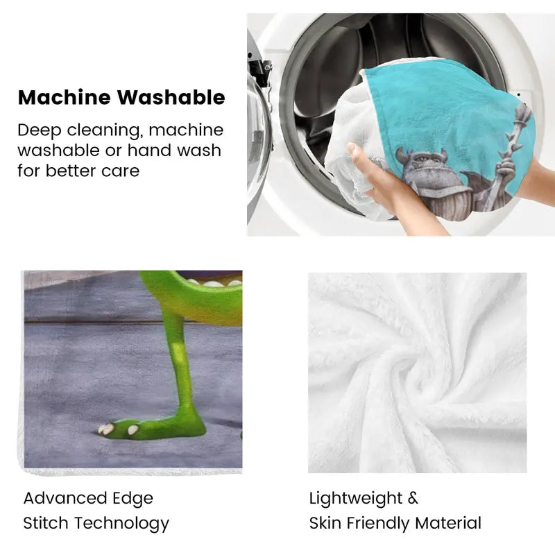 Disney Pixar Monsters Inc Cartoon Printed Cozy Throw Blanket - Flannel Fleece, Classic Theme, Anti-Fade Print, Decorative Sofa Blanket for Bed, Office