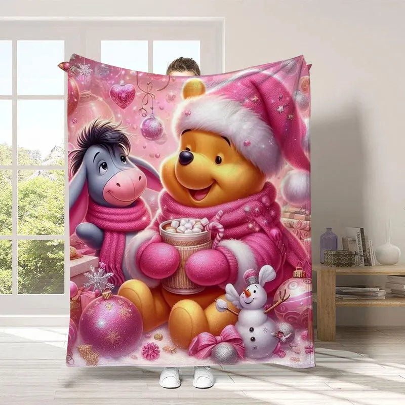 Disney Winnie The Pooh & Piglet Cartoon Printed Fuzzy Soft Cuddle Blanket - Cozy Decorative Sofa Throw for Bed, Couch, Valentine's Day Gift, Cartoon Printed Blanket