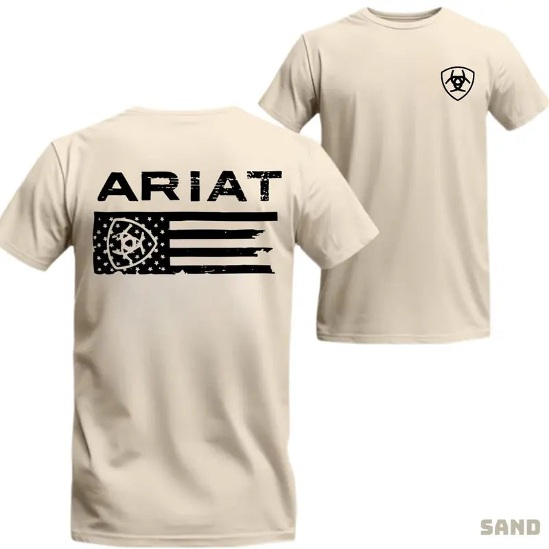 Ariat T-shirt - Cowboy-style American Flag Design, Showcasing Strength And Pride Menswear Top Tshirt Crewneck