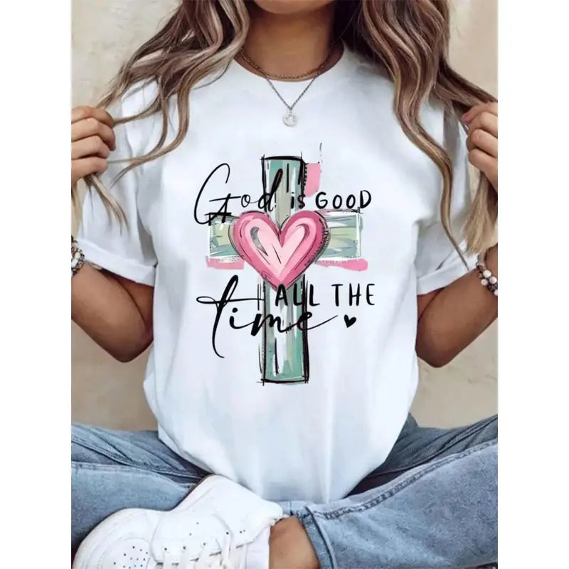 Women's God Is Good Christian Graphic T-Shirt - Casual Inspirational Tee, 100% Pure Cotton, Lightweight Breathable Short Sleeve, Loose Fit Round Neck Printed Top for Everyday Summer