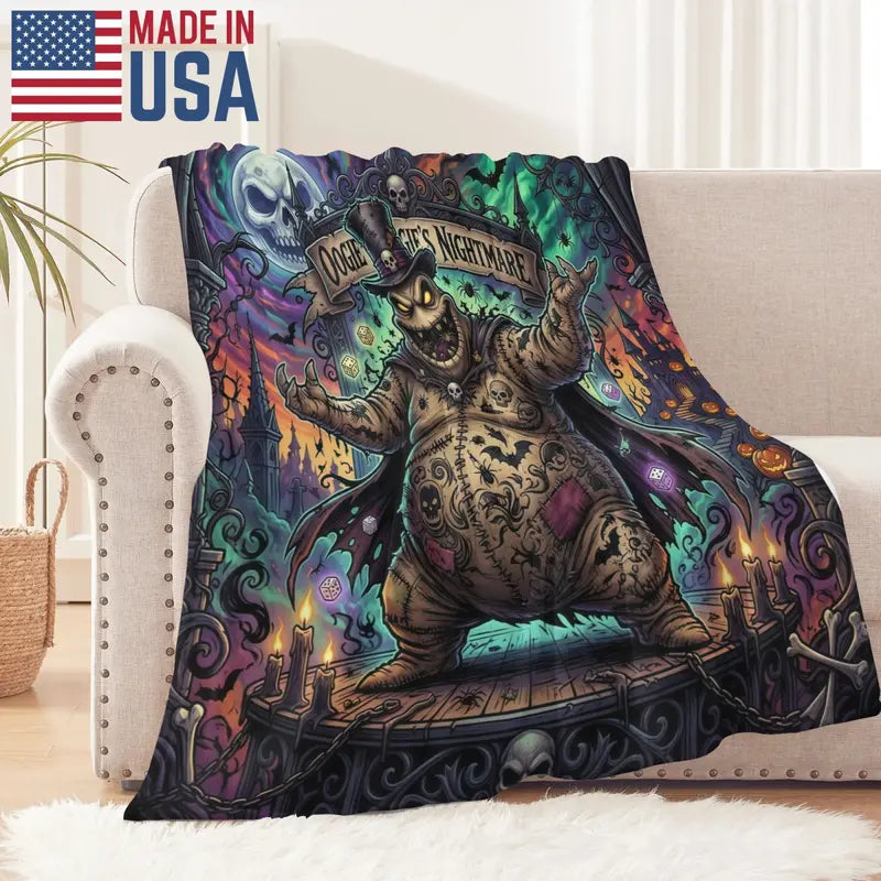 Disney Oogie Boogie Nightmare Halloween Gift Throw Blanket, Spooky Gothic Villain Fleece Blanket for Kids and Friends, Cozy Office and Camping Bedding