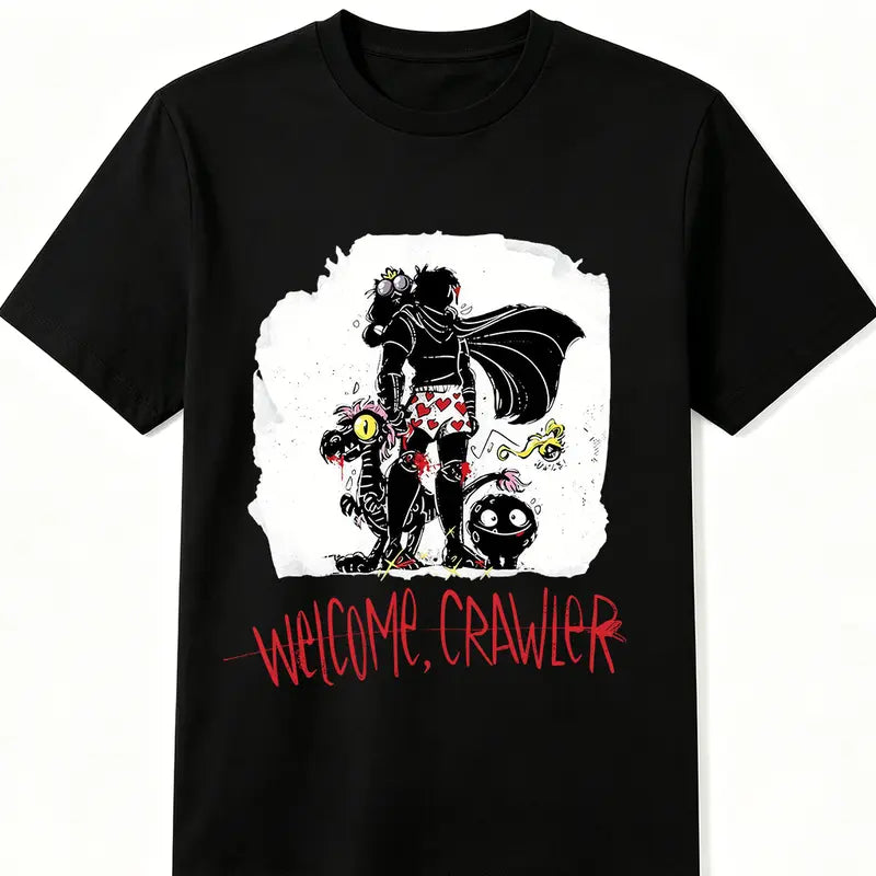 Men's Dungeon Crawler Carl Welcome Crawler Customized Cotton Crew Neck Short-Sleeve T-Shirt, Gothic Spooky Creature Art Graphic Tee, Sci-Fi Book Menswear Fashion All-Seasons Casual Gift
