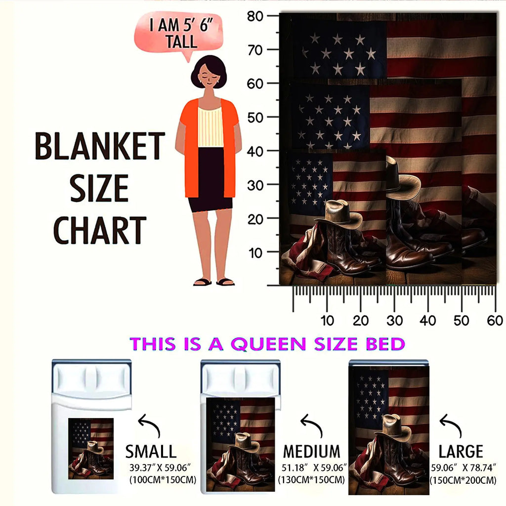 American Flag & Cowboy Hat Pattern Blanket, Western Blanket, Printed Blankets, Graphic Throw Blanket, 1 Count Soft Throw Blanket, Air-conditioned Room Blanket for Home Office Travel Camping