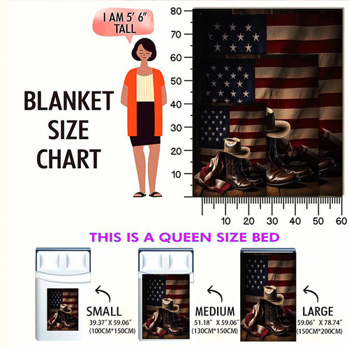 American Flag & Cowboy Hat Pattern Blanket, Western Blanket, Printed Blankets, Graphic Throw Blanket, 1 Count Soft Throw Blanket, Air-conditioned Room Blanket for Home Office Travel Camping