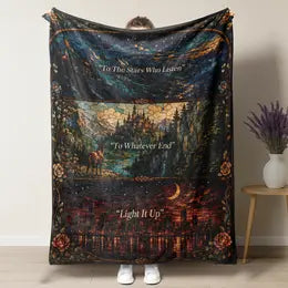 SJM Universe Mashup Throw Blanket - Bookish Gifts for Fantasy Readers - ACOTAR Throne of Glass Crescent City Merch - To The Stars Who Listen Quote Fleece Blanket