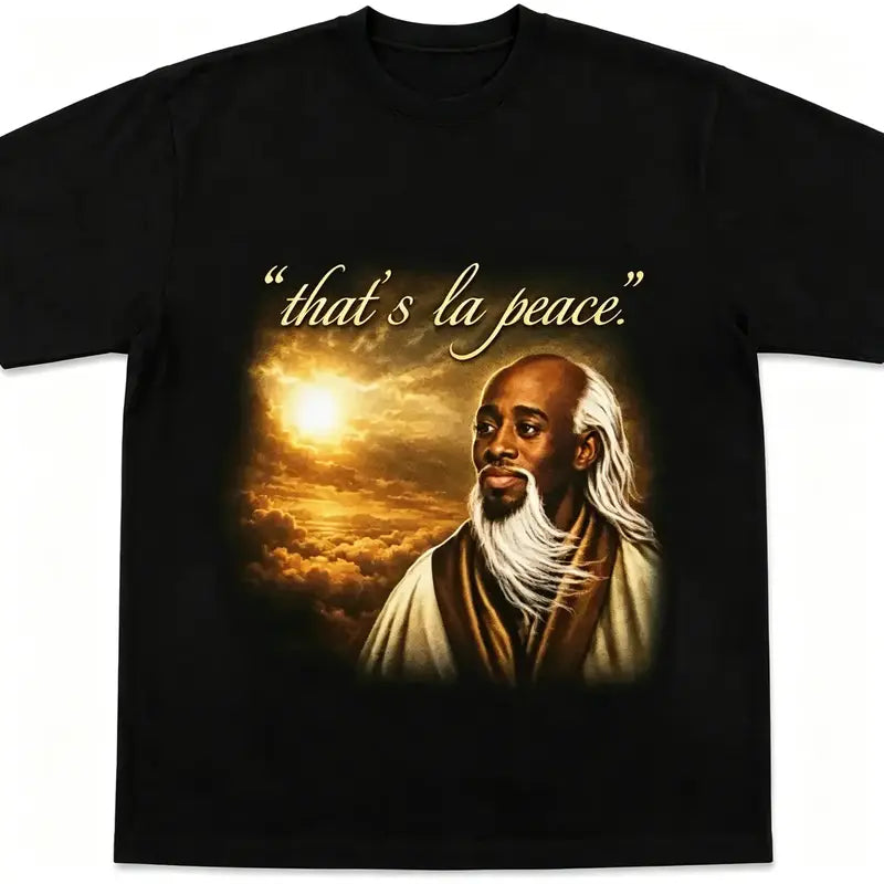 Customized Menswear Round Neck Short-Sleeve Top, "That’s La Peace" 888 Graphic Tee for Peace Lovers, Vintage Y2K Positive Message Streetwear, Spiritual Retro Casual Everyday Outfit Gift