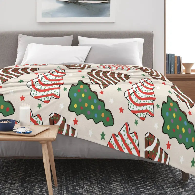 Christmas Tree Cake Flannel Throw Blanket - Modern Polyester, Skin-Friendly Soft Warm, Cookie Print, 30x40inch(76cm*102cm) Small for Little Baby, 40x50inch(102cm*127cm) for Kid, Machine Washable, All Seasons Indoor Home Decor, Perfect Birthday Gift