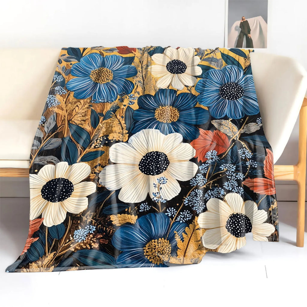 Vintage Flower Pattern Floral Print Blanket, 1 Count Soft Comfortable Warm Nap Throw Blanket, Cool Bedroom Bedding Blankets for Home Office Camping Dormitory