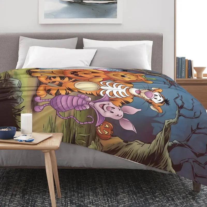Disney Winnie the Pooh Halloween Pumpkin Fleece Throw Blanket - Spooky Tigger, Piglet, Eeyore Design - Cozy Indoor/Outdoor Bedding for Kids - Ideal for Office, Camping