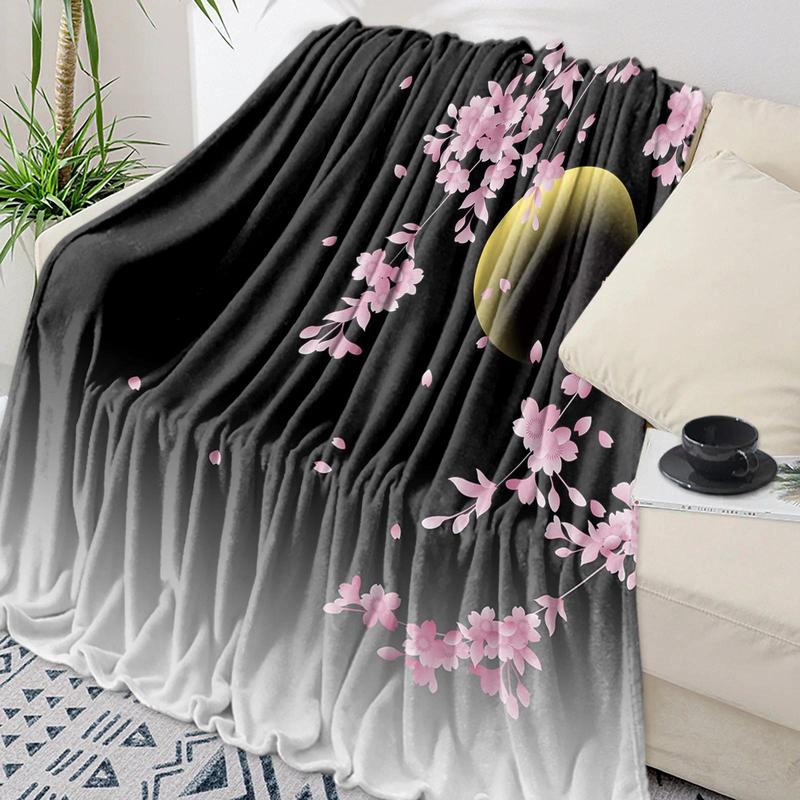 Cherry Blossom Pink Flower Flannel Throw Blanket Soft Cozy Blanket for Sofa Couch Bed Bedroom Decor Christmas Gift