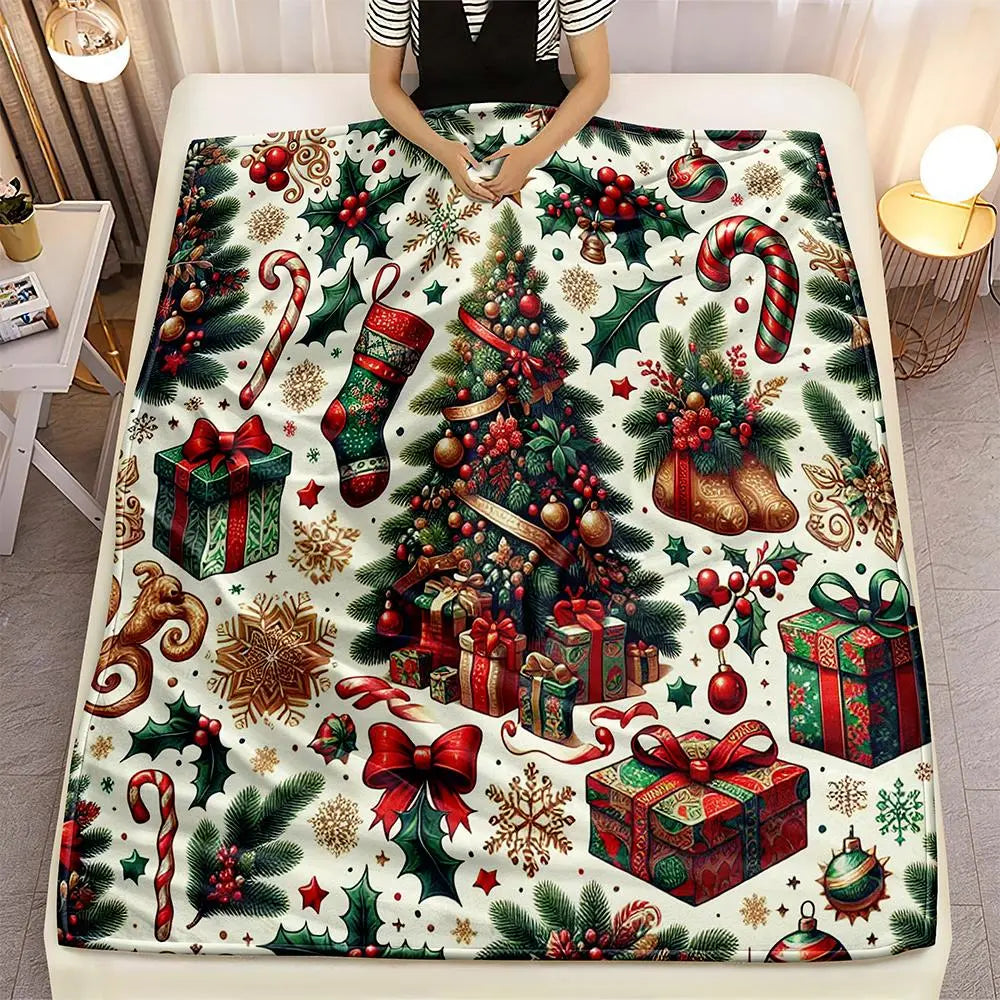 Christmas Themed Blanket, 1 Count Soft Warm Throw Blanket, Soft Warming Blanket, Lightweight Cozy Blanket, Holiday Blankets for Sofa Bed Use, Blanket for Couch, Santa Gifts, Christmas Gifts, Soft Throws Blanket, Microfiber Throw Blanket