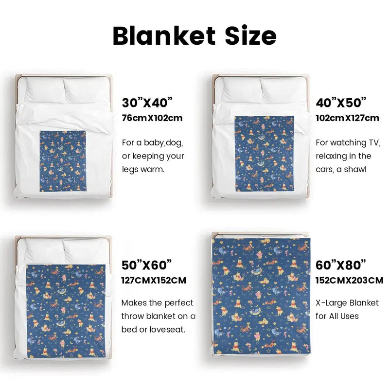 Disney Winnie the Pooh Star Pattern Flannel Fleece Throw Blanket, Anti-Fade Graphic Design, Breathable Warm Fluffy Soft, Multi-Size Bedding, Cozy Home Use, Blankets for Sofa, Travel-Friendly Holiday Gift, Breathable Warm Blanket