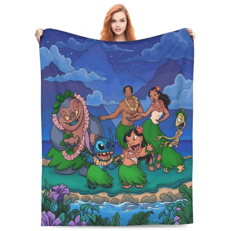 Disney Stitch and Lilo Hula Luau Tropical Night Christmas Present & Holiday Fleece Throw Blanket