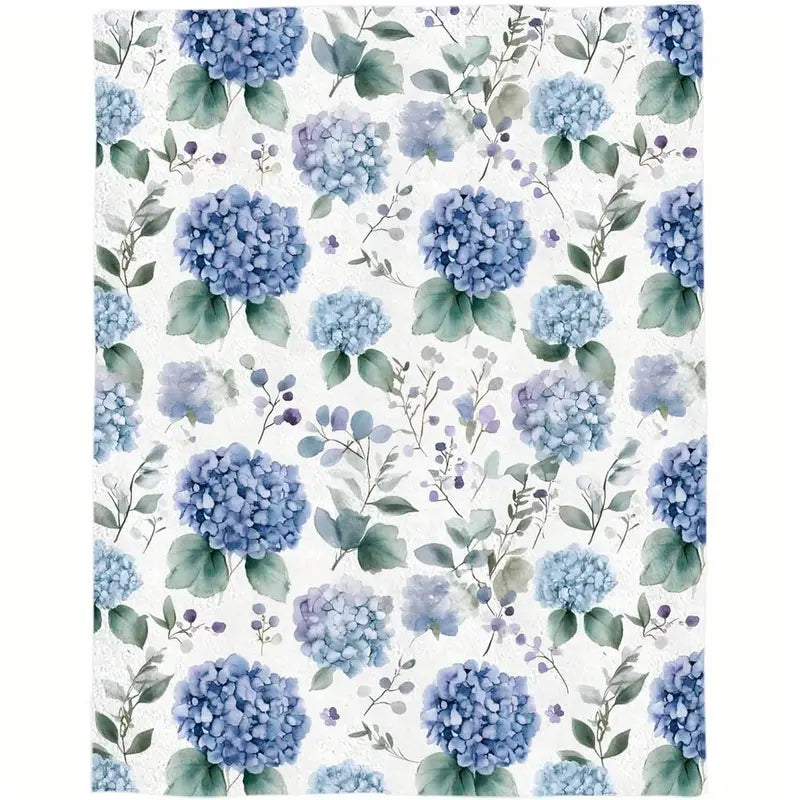 280GSM Warmth Woven Throw Blanket - Blue Hydrangea Pattern, Single-Sided Retro Vintage Vibe, Soft Lightweight Plain Fabric, Wrinkle-Resistant, Fade-Resistant, Machine Washable Easy-Care, Blankets for Bed & Home Décor (Bedroom Sofa), Mother's Day Gift