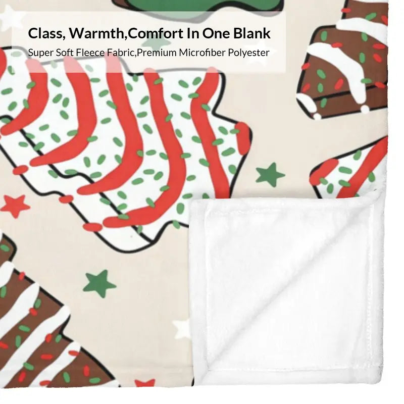 Christmas Tree Cake Flannel Throw Blanket - Modern Polyester, Skin-Friendly Soft Warm, Cookie Print, 30x40inch(76cm*102cm) Small for Little Baby, 40x50inch(102cm*127cm) for Kid, Machine Washable, All Seasons Indoor Home Decor, Perfect Birthday Gift