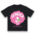Bold Pink "Sonder" Lettering & Geometric Print Rap Shirt Casual Crewneck Streetwear Made In USA For Women For Men [180G/230G 100% cotton short-sleeve/hoodie, soft and comfortable],tshirt,music