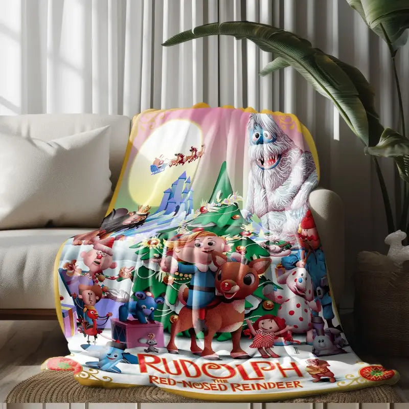 Comfortable Christmas Rudolph Soft Throw Blanket, Soft Flannel, Ideal for Nap, Camping, Travel, Perfect Gift for All Seasons