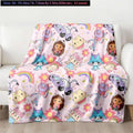 Gabby's Dollhouse Cartoon Fleece Blanket, Pink Background with Rainbow, Cats and Dolls, Soft Cozy Throw for Kids Bedroom, Sofa, Air Conditioned Room, Travel, Gifts, Flannel Blankets