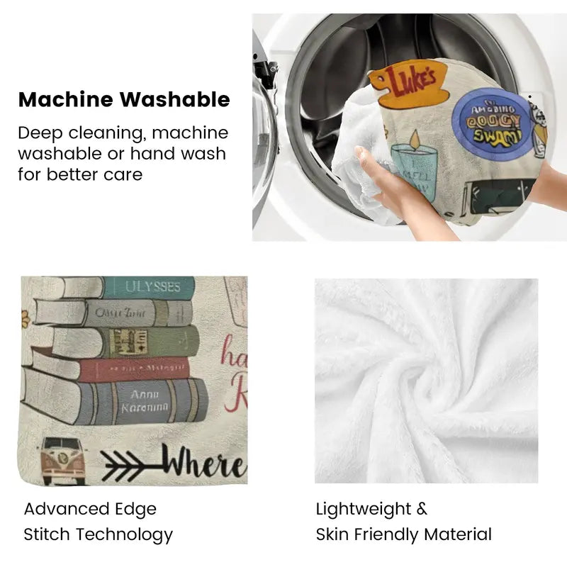 Gilmore Girls Themed Ultra-Soft Polyester Fleece Throw Blanket - SK Tj Maxx Collection, Fan-Collection Pick, Luke's Diner, Stars Hollow, Where You Lead Quotes, Couch/Bed Use, Living Room Decor, Home Décor, Machine Washable, Fleece Texture