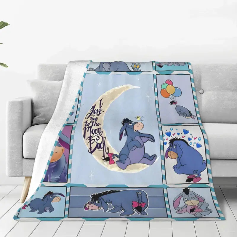 Disney Eeyore Fleece Throw Blanket, "I Love You to the Moon and Back" Collage Design, Soft Blanket for Bed, Couch, Holiday Gift