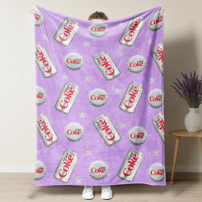 Diet Coke Bottle Cap Slogan Print Flat Velvet Blanket - Soft Comfy, Machine Washable, Easy to Care For, Stylish Fleece Throw for Indoor & Outdoor Lounging, Summer Bedding Gift (Sohochic)