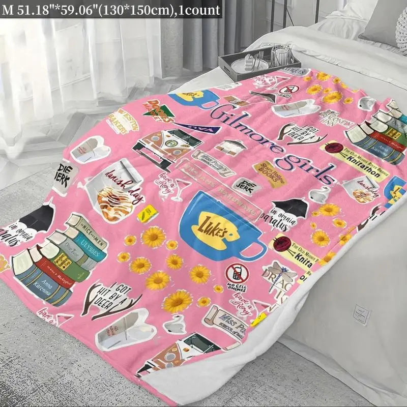 Gilmore Girls Themed Floral Flannel Throw Blanket - Gilmore Girls Merch, Super Soft Printed, 1-Count, Home & Travel Bedding, Cozy, Decorative, Blankets and Throws Essential for Couch, Bed or Desk