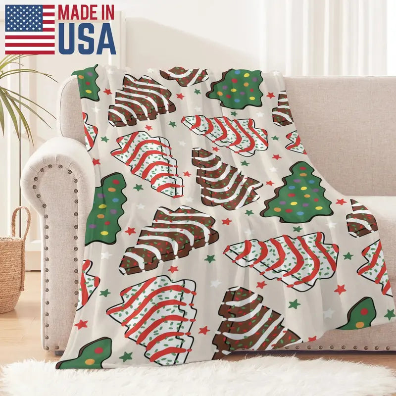 Christmas Tree Cake Flannel Throw Blanket - Modern Polyester, Skin-Friendly Soft Warm, Cookie Print, 30x40inch(76cm*102cm) Small for Little Baby, 40x50inch(102cm*127cm) for Kid, Machine Washable, All Seasons Indoor Home Decor, Perfect Birthday Gift