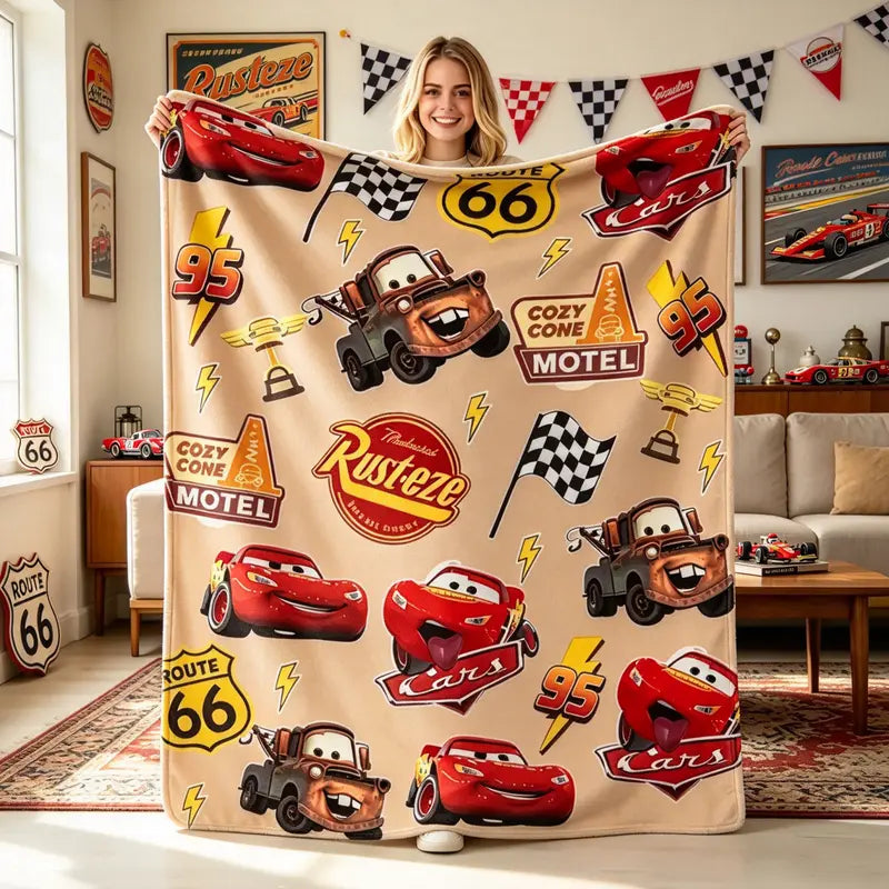 Disney Pixar Cars Route 66 Vintage Racing Fleece Throw Blanket, Graphic Bedding for Halloween & Christmas Gifting