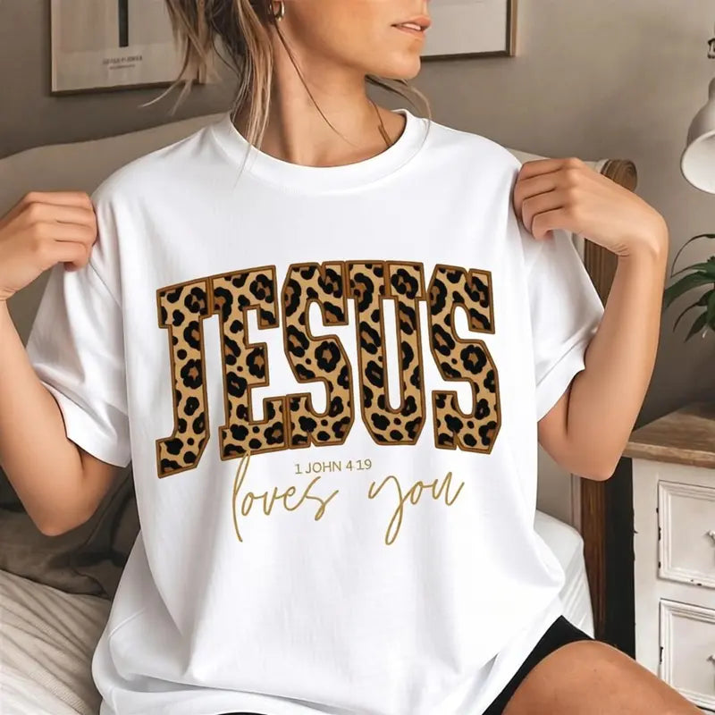 Men's Regular-Fit Christian Jesus Sweatshirt - Cheetah Print, All Over Print, Fitted Cut, Bible Verse "Jesus Loves You The Way The Truth The Life", Textured Knit, Casual Faith Apparel Gift