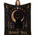 [Back to School] Witchy Aesthetic Black Cat Blanket - 60x80 in, 100% Polyester Flannel, Moon Phase Crystal Design, All-Season Cozy Blanket for Teens, Halloween Theme Dorm Decor, Holiday Gift for Bed/Couch