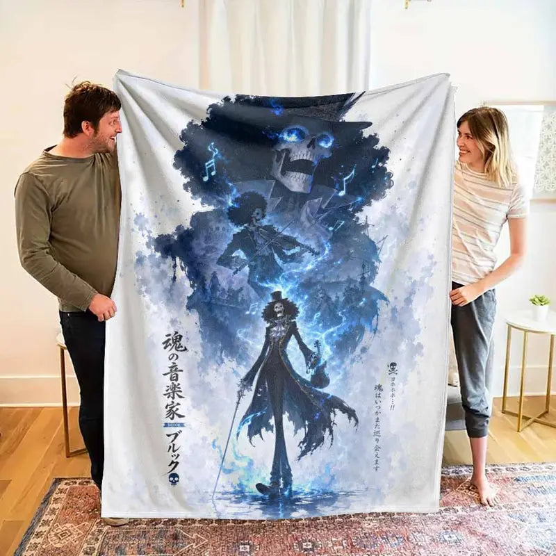 Musician Skeleton Brook Cartoon Flannel Blanket - Anti-Pilling Flannel, Ultra Soft, Warm, Lightweight Plush, Breathable - Multi-Size Decorative Throw for Living Room Sofa, Bedroom Nap, Birthday Gift