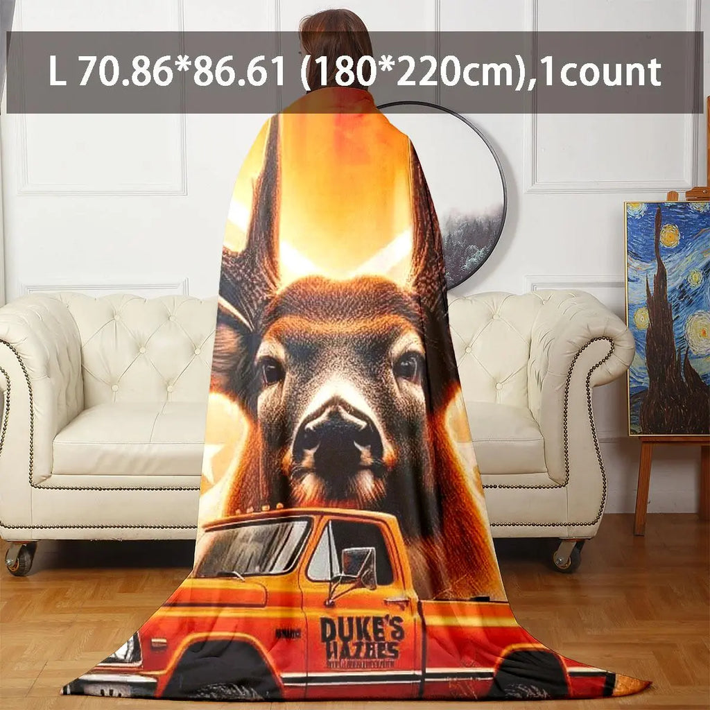 Deer & Pickup Pattern Blanket, Soft Warm Throw Blanket, Air-conditioned Room Blanket, Lightweight Flannel Blanket, Comfortable Nap Blanket for Home and Office, Figure Print Blanket, Soft Cozy Blanket