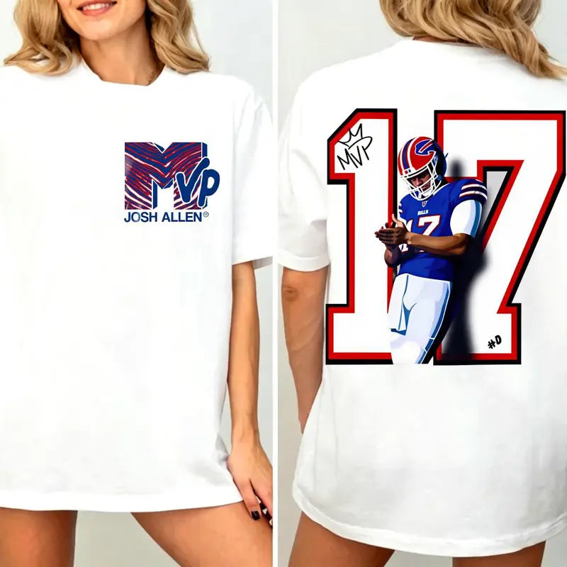 Men's Round Neck Short-Sleeve Casual Fabric MVP 17 Football Game Day Fan T-Shirt, Unisex Menswear Go Bills Tee