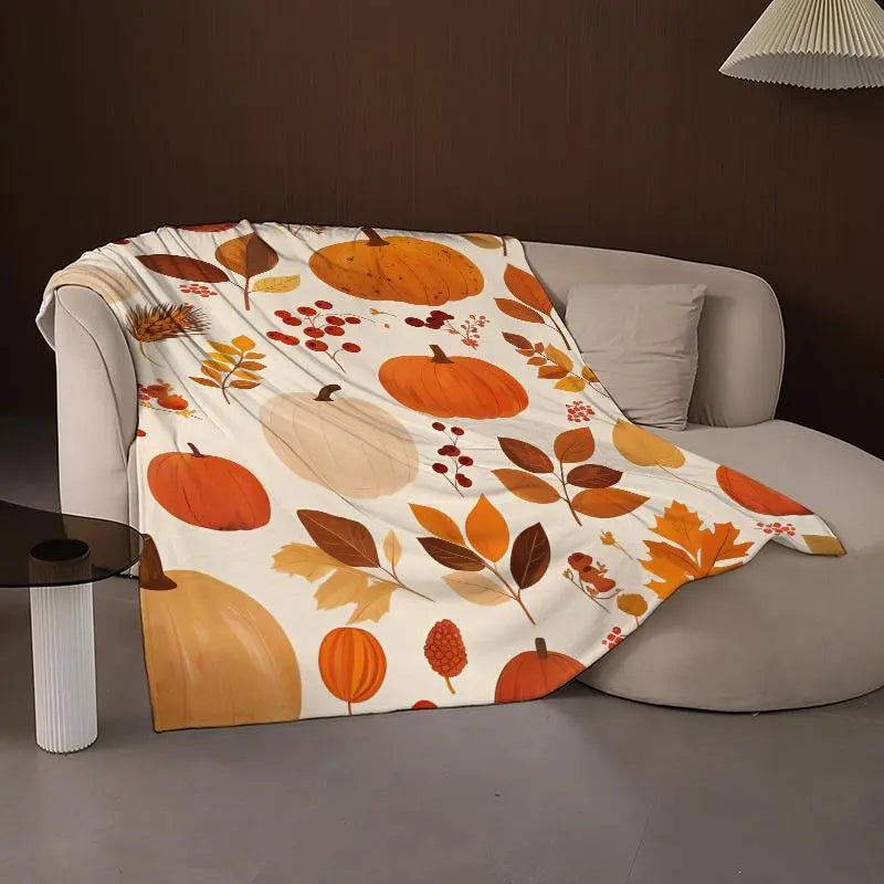 Fall Pumpkin Print Blanket, 1 Count Modern Style Soft Comfortable Throw Blanket for Couch, Travel Sofa Bed Blanket, Office Home Decoration, Birthday Gift Blanket, Decorative Giftable Blankets