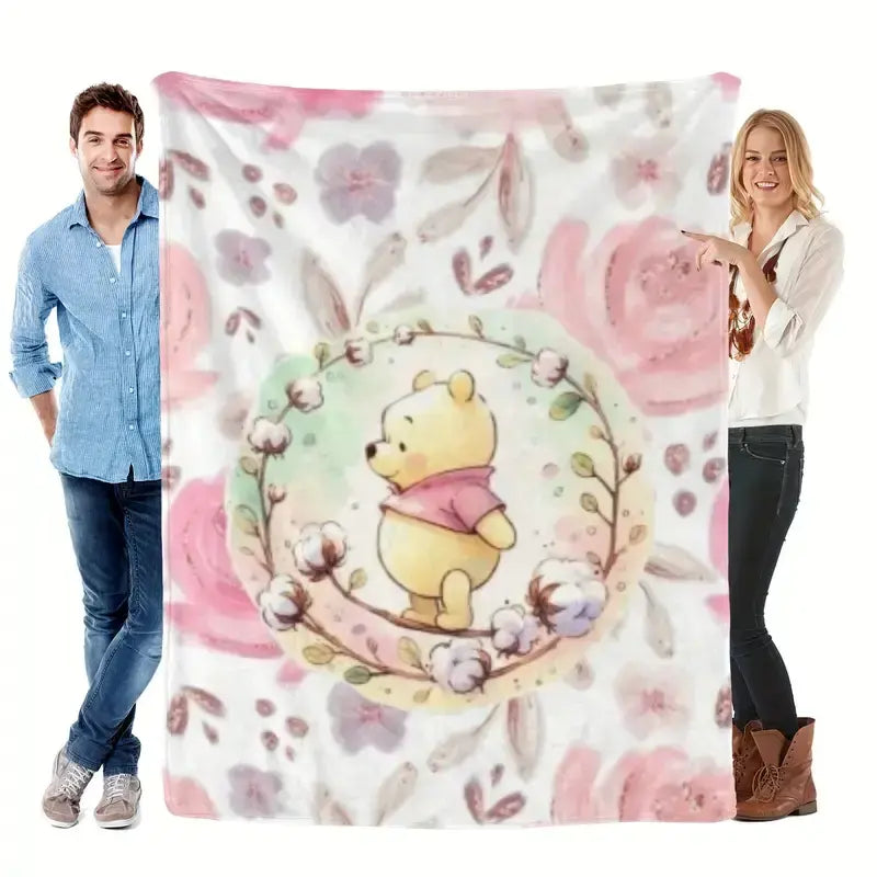 Disney Classic 2026 Winnie The Pooh Watercolor Floral Cartoon Animal Print Fleece Throw Blanket - Cozy, Soft Fluffy Original Character Home Decor Blanket with Anti-Fade Print for Bed, Couch Holiday Gift, Cozy Throw Blanket, Soft Fluffy Blanket
