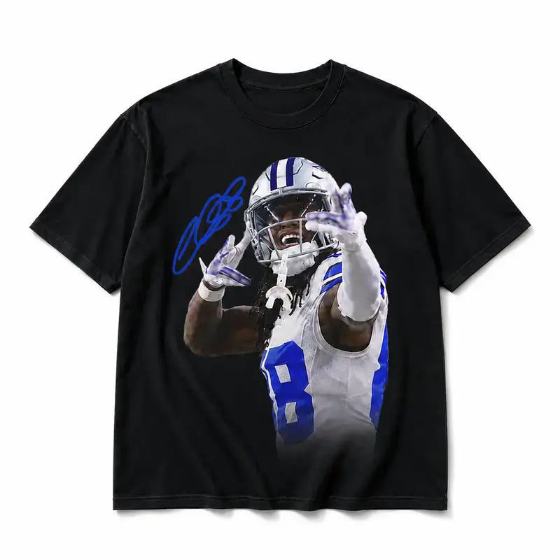 Customized Men's Number 88 Football Athlete Portrait Signature Graphic Round Neck Short-Sleeve Oversized White Casual Streetwear Sports Fan Menswear Top,Tee,Fighter Collection
