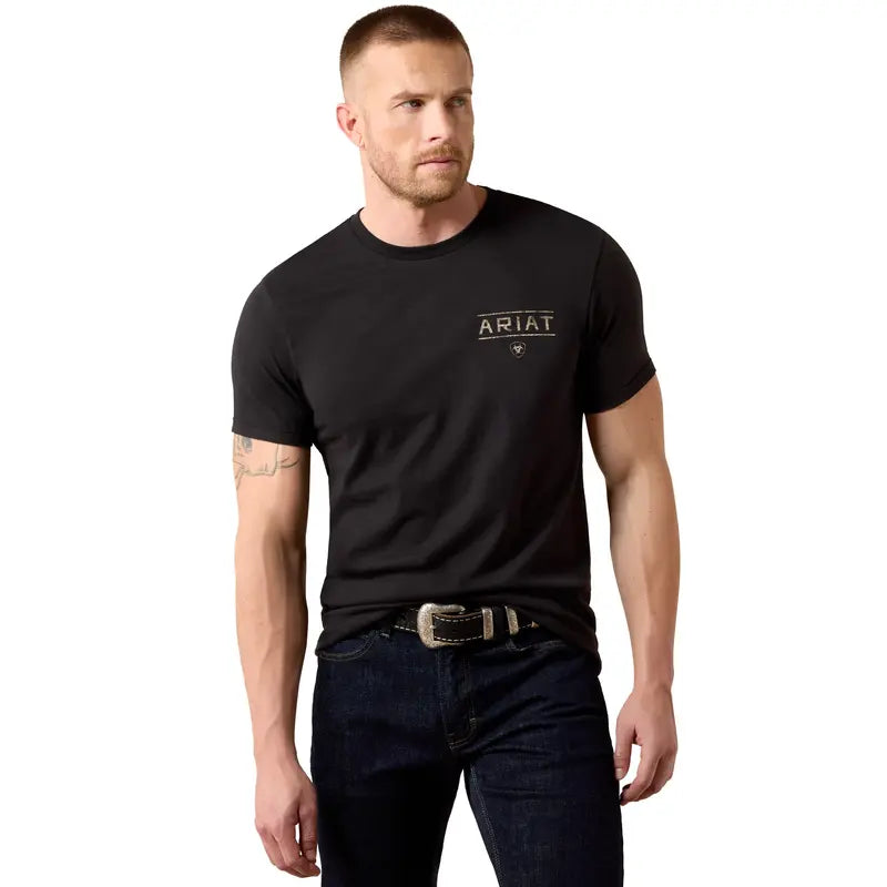 Ariat Men's Casual Ribbed Cotton Short-Sleeve Monument Caucho Black Graphic T-Shirt, Menswear Style 10079502