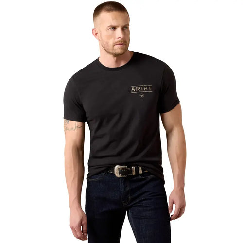Ariat Men's Casual Ribbed Cotton Short-Sleeve Monument Caucho Black Graphic T-Shirt, Menswear Style 10079502