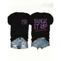 Customized Menswear Men's Cotton Round Neck Short-Sleeve T-Shirt - Double-Sided Sarcastic "Suck It Up Buttercup" Quote, Floral Pattern, Edgy Boho Sassy Attitude Casual Top, Pull-On, Machine Washable, No Bleach, Outdoor Wear, Graphic