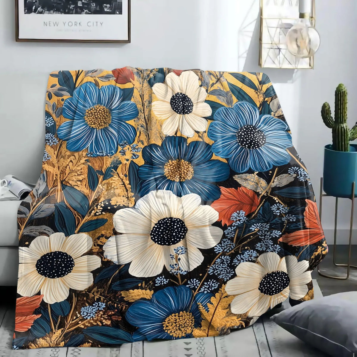 Vintage Flower Pattern Floral Print Blanket, 1 Count Soft Comfortable Warm Nap Throw Blanket, Cool Bedroom Bedding Blankets for Home Office Camping Dormitory