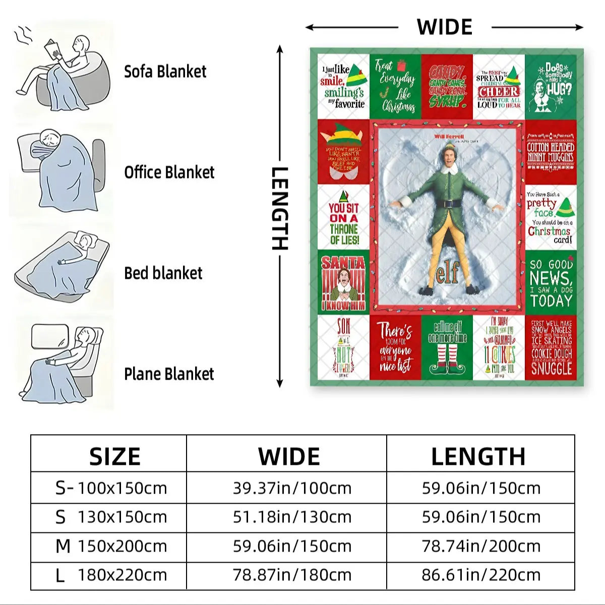 Christmas Elf Print Blanket, Lightweight Cozy Blanket, Soft Flannel Nap Mat for Living Room Bedroom Office School Home Use, Perfect Gift for All Seasons, Soft Blankets, Blanket Gifts