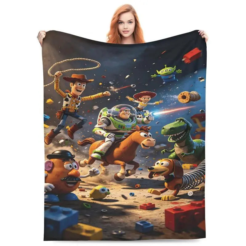 Disney Pixar Toy Story Woody & Buzz Lightyear Action Scene Christmas Present & Holiday Fleece Throw Blanket