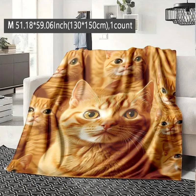 Cute Cat Flannel Couple Blanket Soft Funny Throw Blanket Cozy Lightweight Plush Portable Cover Blanket For Sofa,Warm Gift For Birthday,Christmas,Multiple Blankets