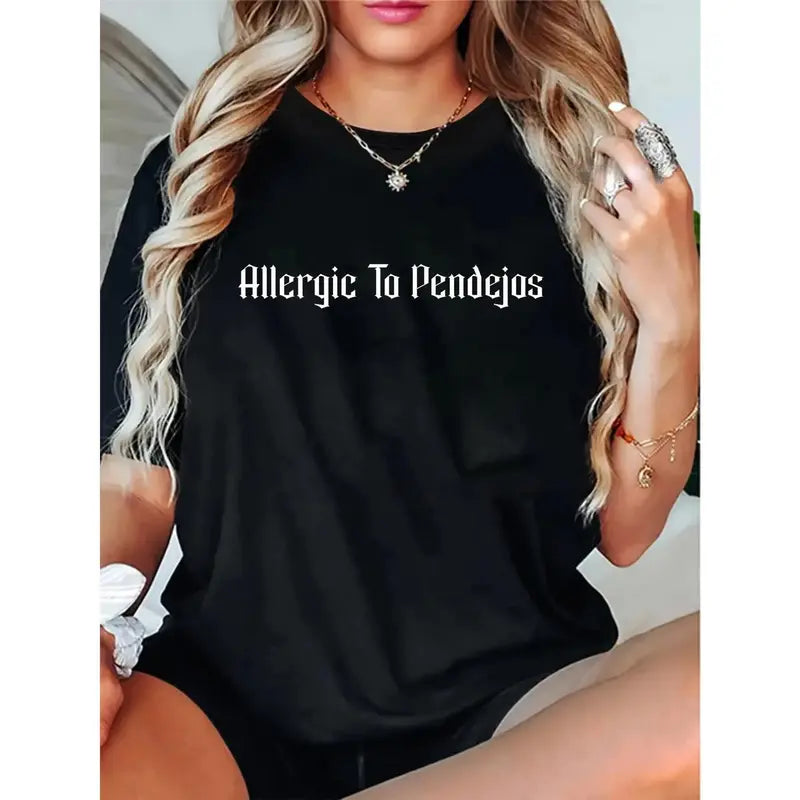 Men's 100% Cotton Casual Shortsleeve Unisex Streetwear Graphic T-Shirt - Latin Slang Funny Quote "Allergic To Pendejos" Sarcastic Crew Neck All Season Top, Machine Washable Vintage Customized Apparel