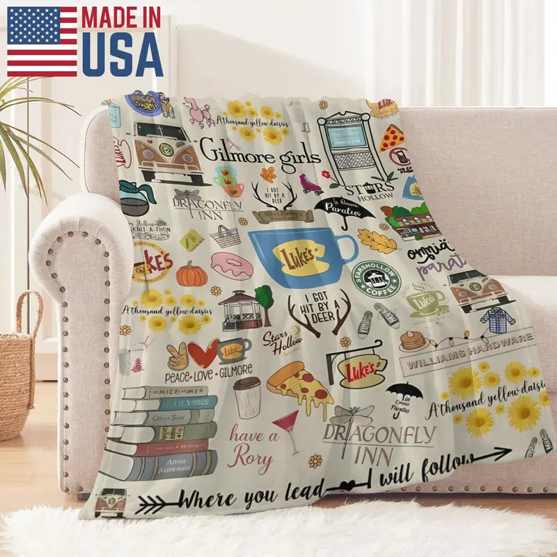 Gilmore Girls Themed Ultra-Soft Polyester Fleece Throw Blanket - SK Tj Maxx Collection, Fan-Collection Pick, Luke's Diner, Stars Hollow, Where You Lead Quotes, Couch/Bed Use, Living Room Decor, Home Décor, Machine Washable, Fleece Texture