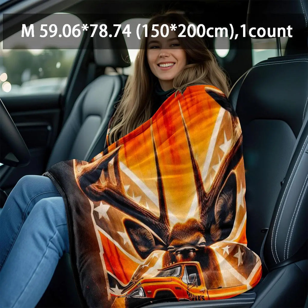 Deer & Pickup Pattern Blanket, Soft Warm Throw Blanket, Air-conditioned Room Blanket, Lightweight Flannel Blanket, Comfortable Nap Blanket for Home and Office, Figure Print Blanket, Soft Cozy Blanket