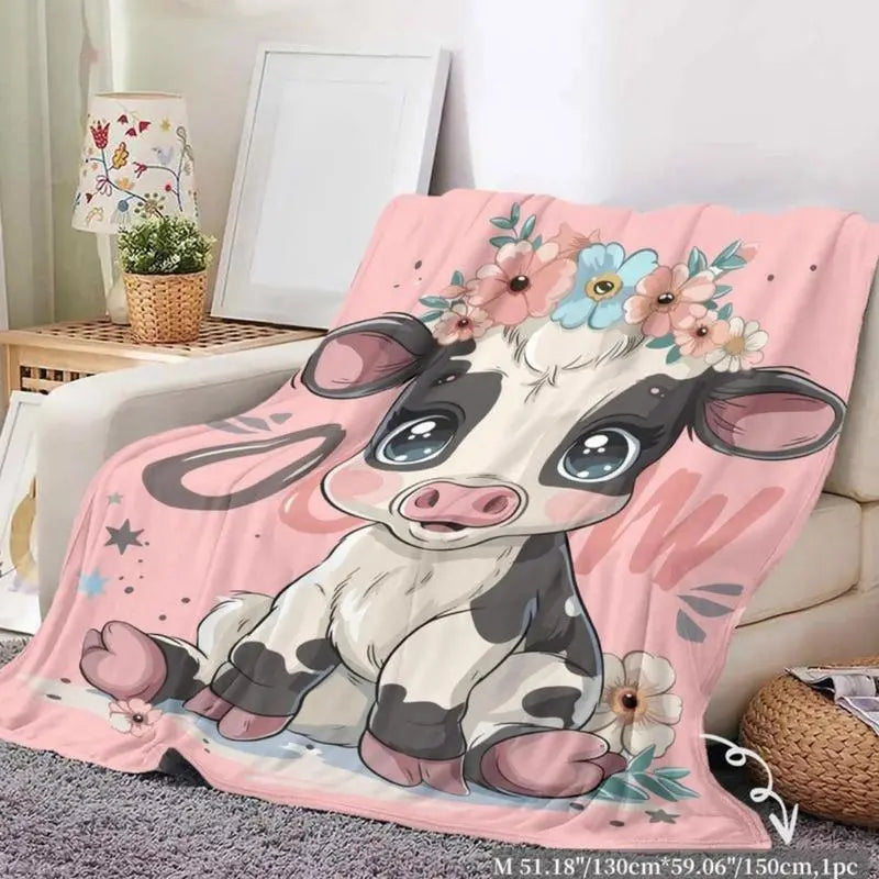 Soft Funny Throw Blanket Vivid Playful Cartoon Cow Print Cozy Flannel Blanket  Soft Funny Throw Blanket Cozy Lightweight Plush Portable Cover Blanket For Sofa,Warm Gift For Birthday,Christmas,Multiple Blankets