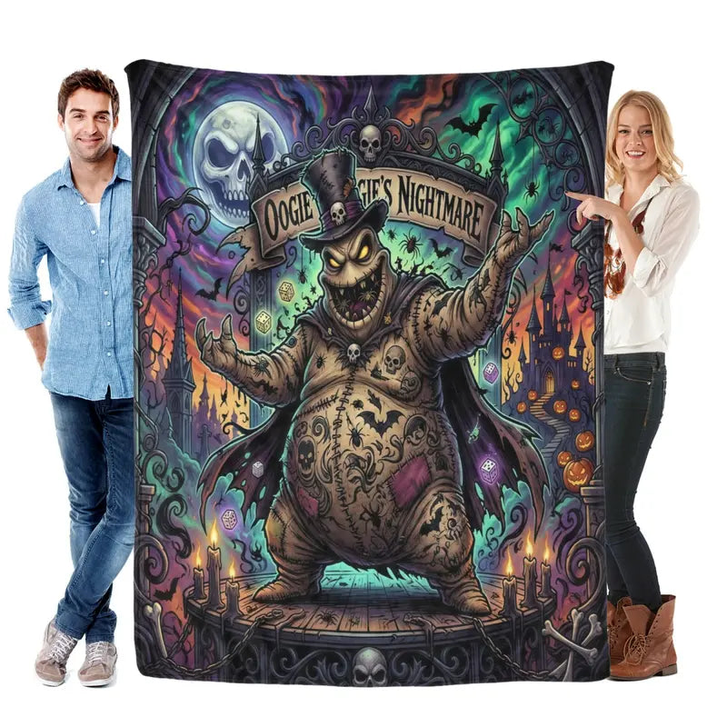 Disney Oogie Boogie Nightmare Halloween Gift Throw Blanket, Spooky Gothic Villain Fleece Blanket for Kids and Friends, Cozy Office and Camping Bedding