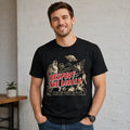 Men's 100% Cotton Fitted Round Neck Shortsleeve Casual Menswear T-Shirt - Custom Respect The Locals Cryptids Folklore Funny Alien Print, Vintage Black, Everyday Wear